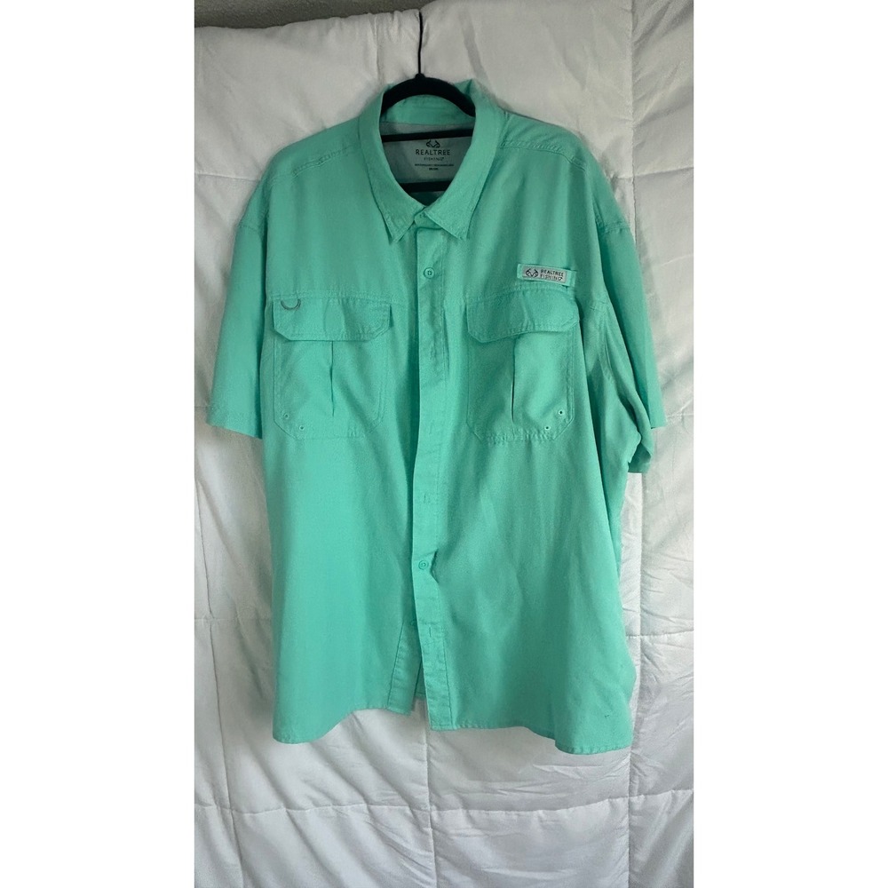Realtree‎ Fishing Men's Short Sleeve Button Up Shirt Turquoise 2XL 2XG